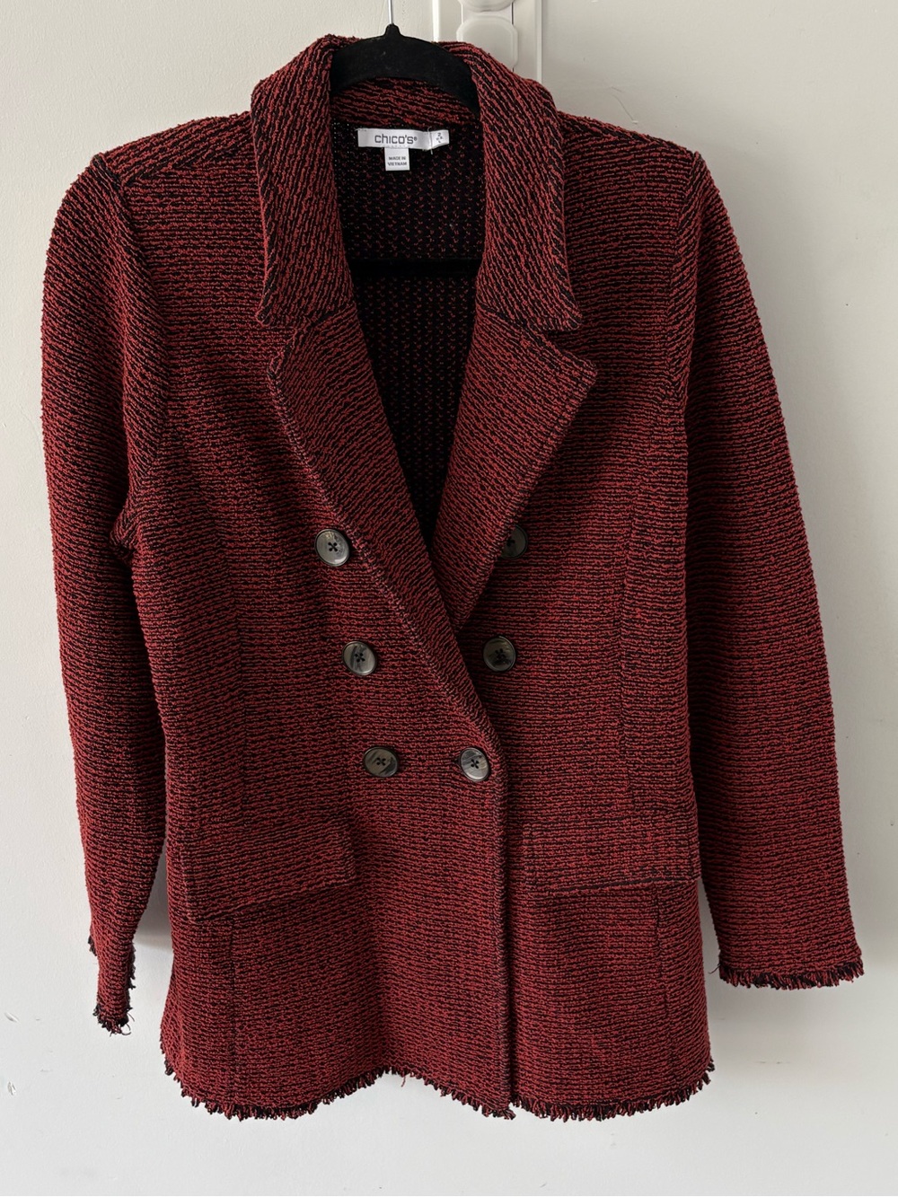 Chico's Burnt Orange Red Textured Double-Breasted Knit Blazer Size L